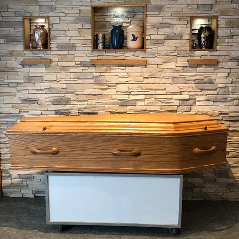 Irish made plain coffin with timber handles