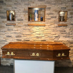 Italian Made Semi Casket High Gloss Finish Complete With Oval Panels & Rope Effect Mounting