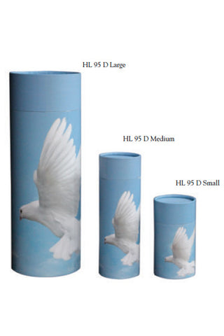 Urn scattering tubes blue colour, with dove design.